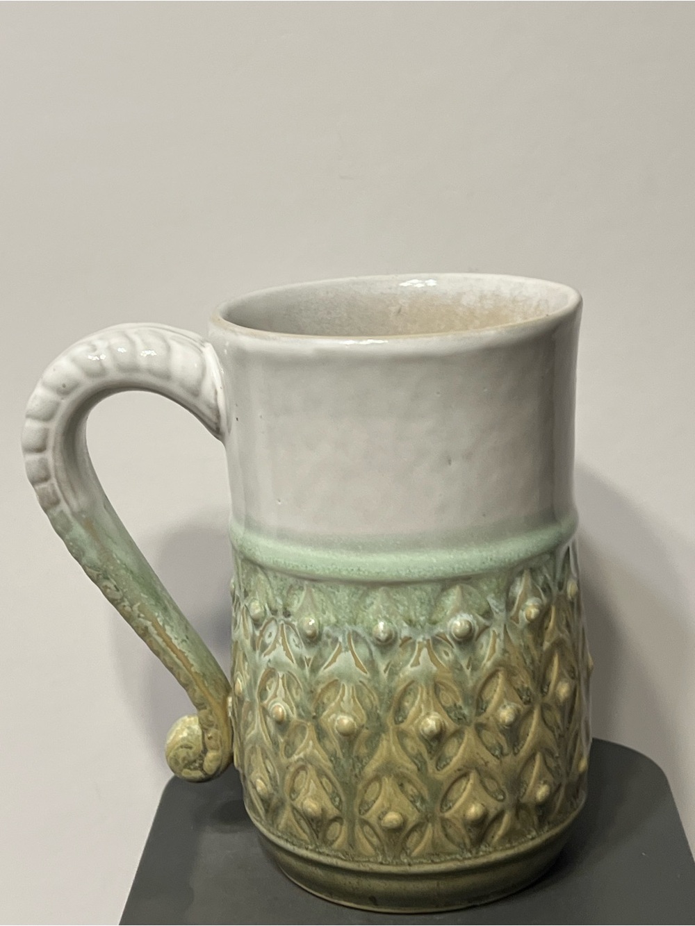 Boston Warehouse White and Green Textured Ceramic Tankard Mug